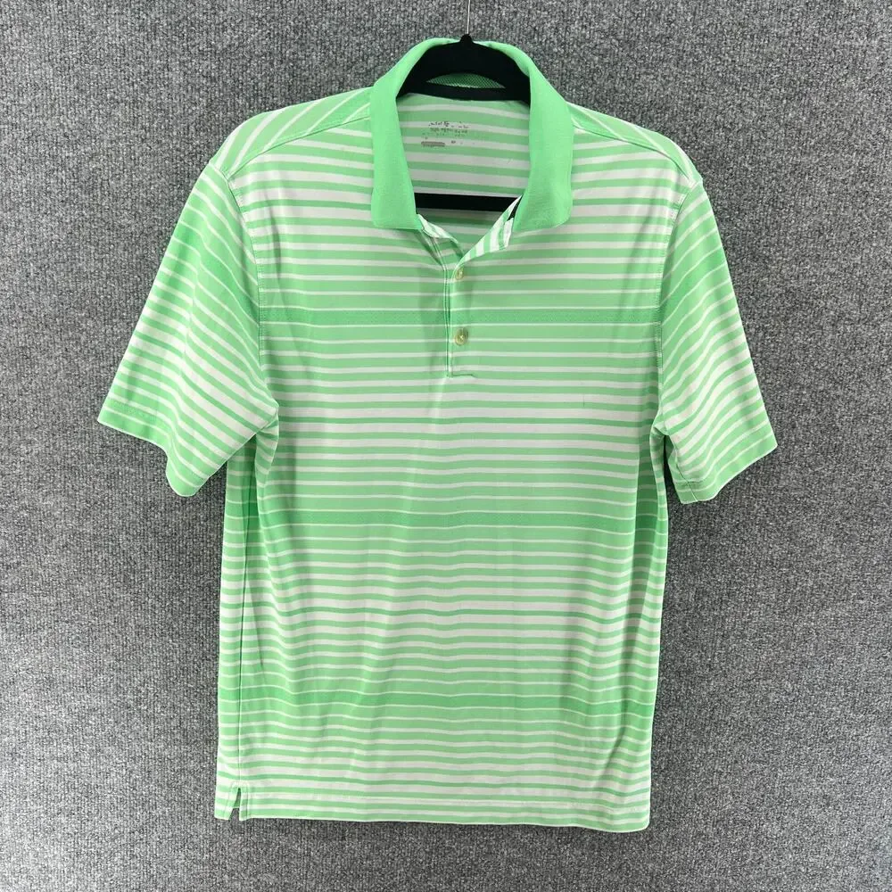 Nike Shirt Mens Small Green Golf Dri-Fit‎ Polo Shirt Golf Outdoor Striped